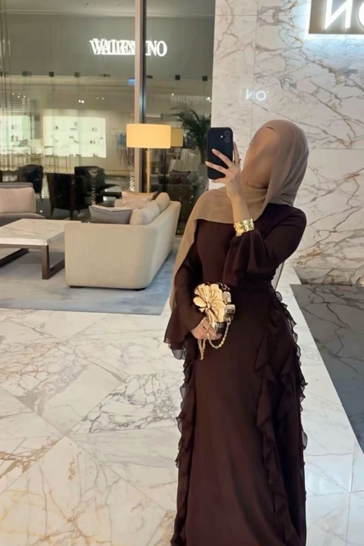 Elegant Brown Bell Sleeve Dress