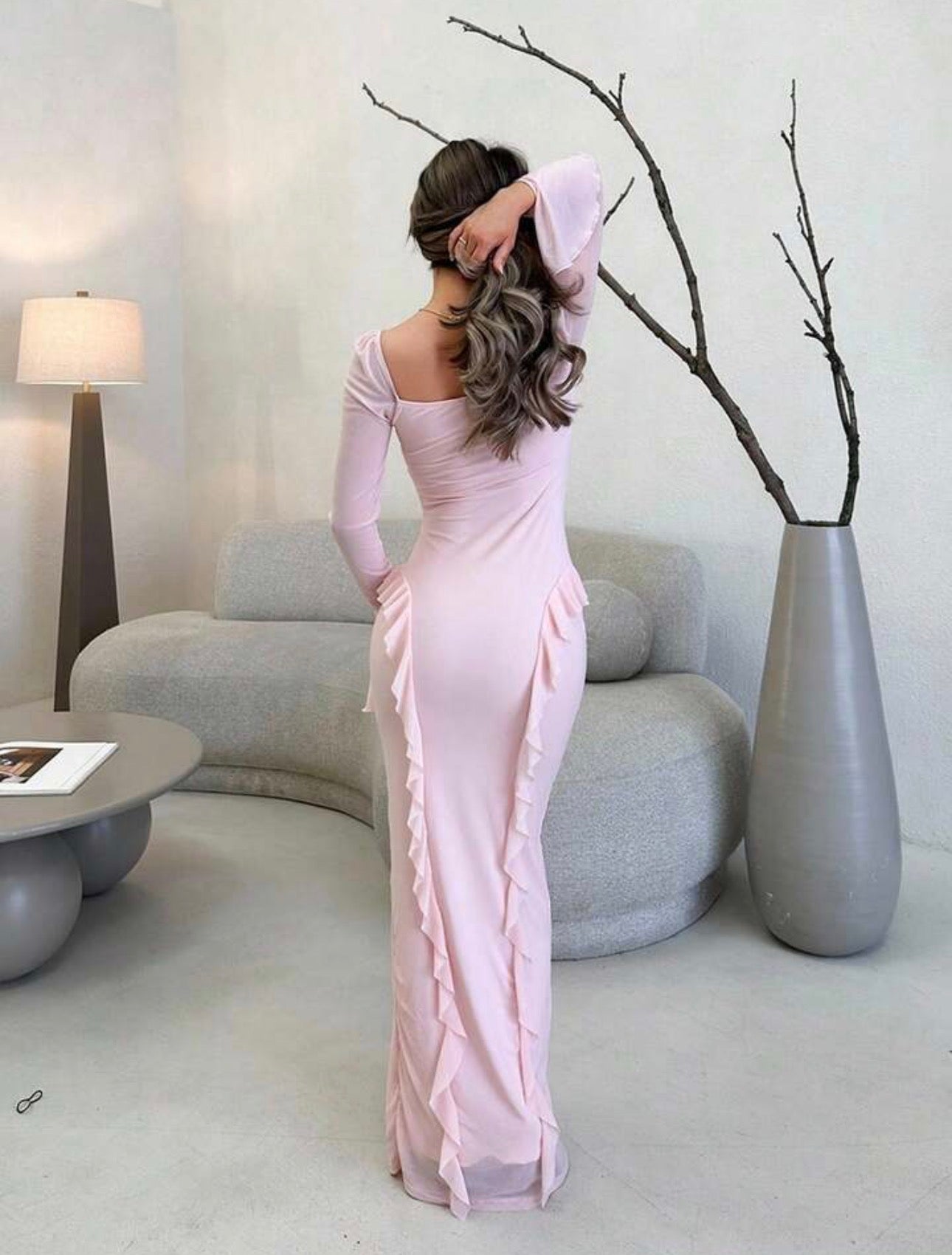 Jemour Elegant Floral Embellished Long Sleeve Pink Dress, Fall/Autumn Outfit For Casual Dates, Events, And Parties,Summer Dresses